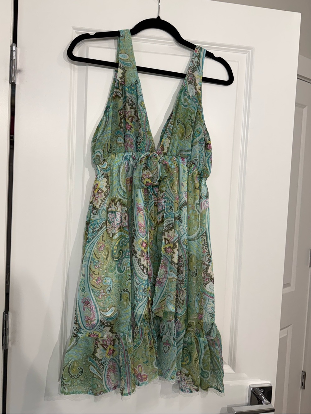 Y2K Green Paisley V-Neck Summer Dress